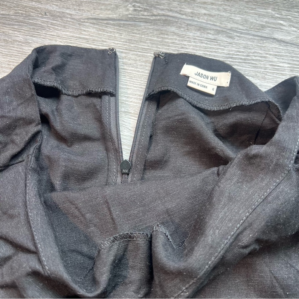 Jason Wu black faux wrap midi skirt linen lined slit tie‎ NWOT Size 6 - Picture 10 of 11